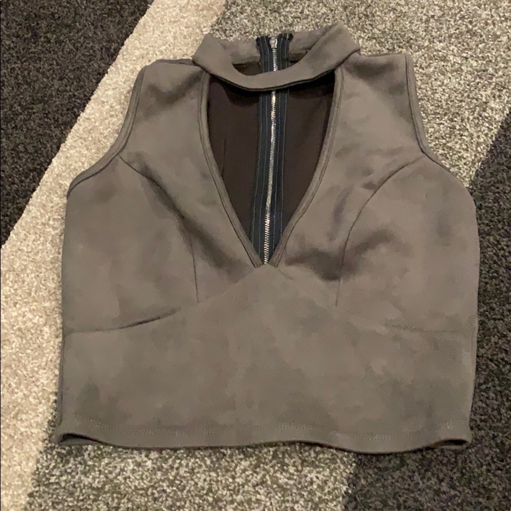 Green suede crop top